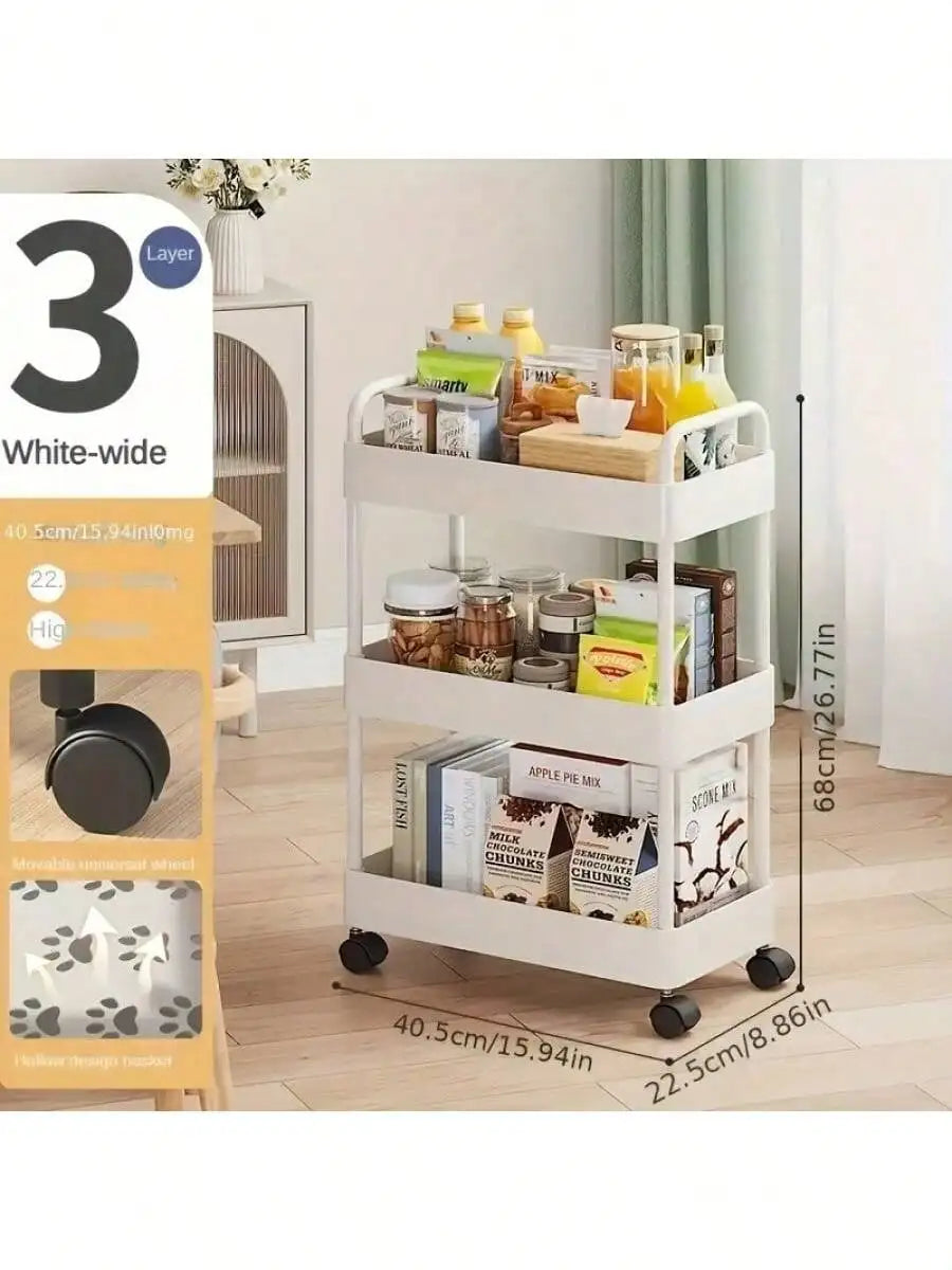 3-Tier Durable Rolling Storage Cart Multi-Purpose Utility Organizer (White)