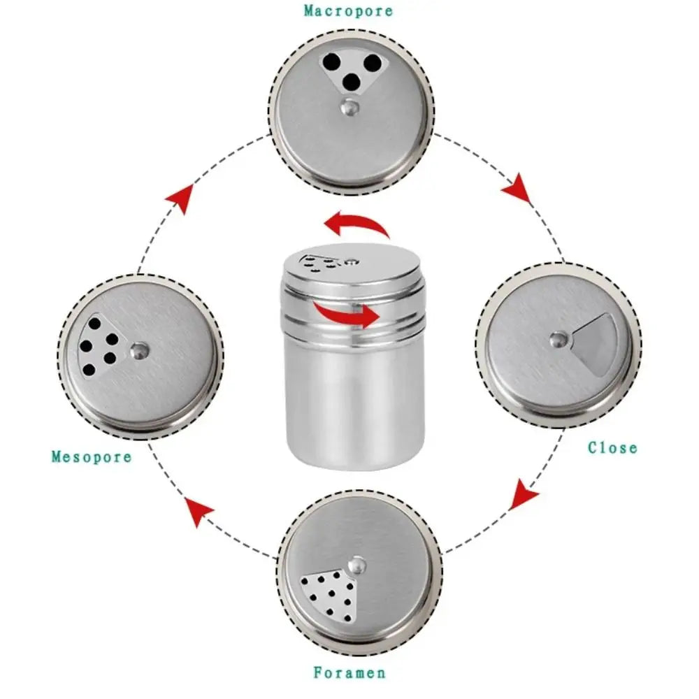 Stainless Steel Seasoning Jar, Rotating Spice Shaker with Adjustable Cover, Salt &amp; Sugar Container, Pepper and Spice Storage for Kitchen