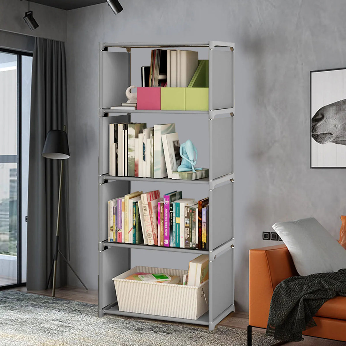 Multilayer 4-Tier Bookcase Free-Standing Storage Shelf for Living Room and Bedroom Organization
