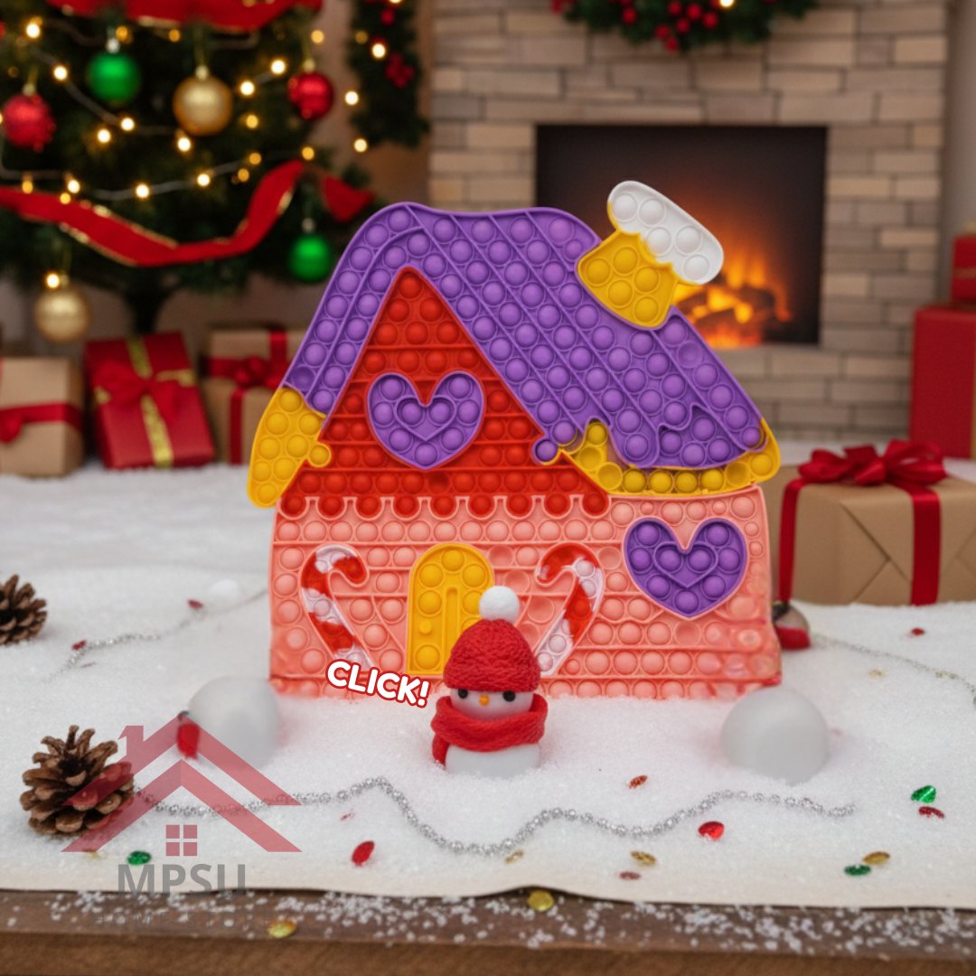 Puzzle Popper House with Snowman Fidget Toy Stress Relief & Sensory Fun (Pink House)