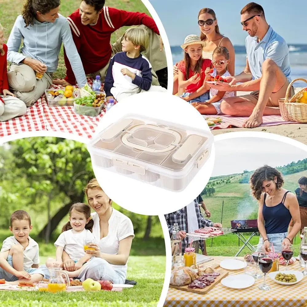 Lunch Box Snackle Container 8-Compartment Fruit Vegetable Tray with Fork