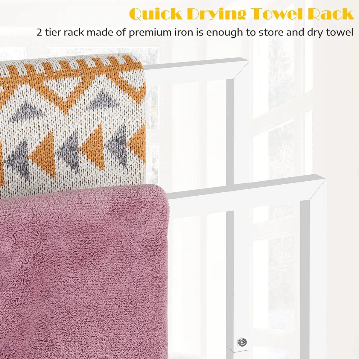 -Tier Metal Stand with 5 Bars for Bathroom Bedroom Towels &amp; Robes (White)