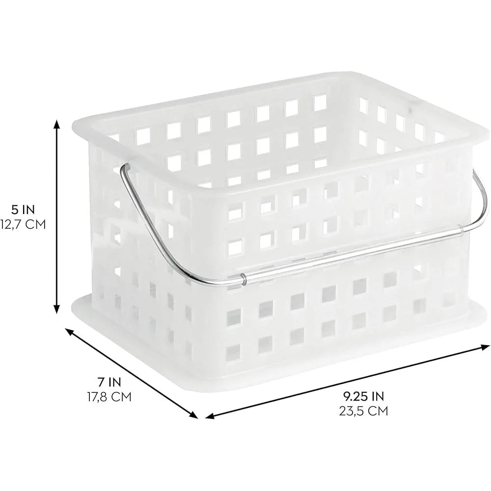 Plastic Storage Baskets Set of 3 with Handles for Bathroom Organization