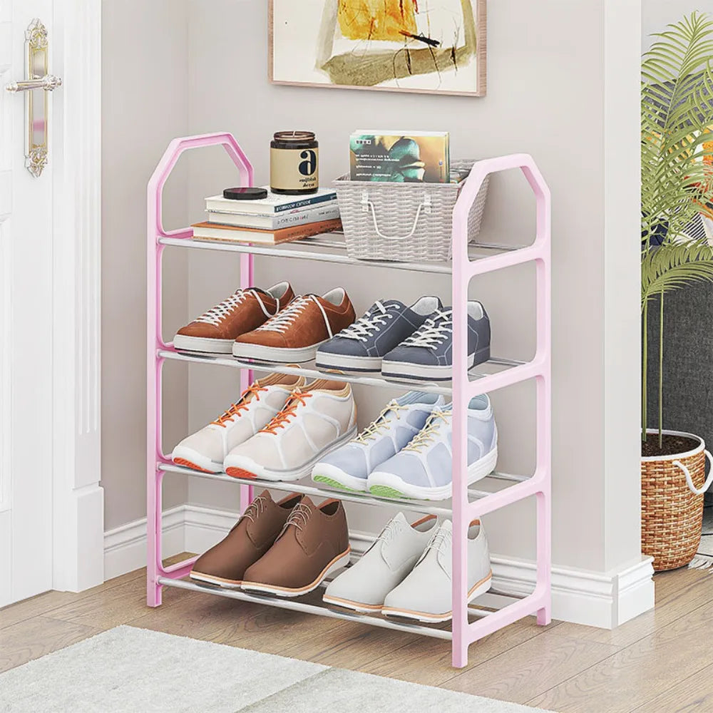 4-Tier Plastic Shoe Rack – Space-Saving Freestanding Shoe Storage Organizer (Black)