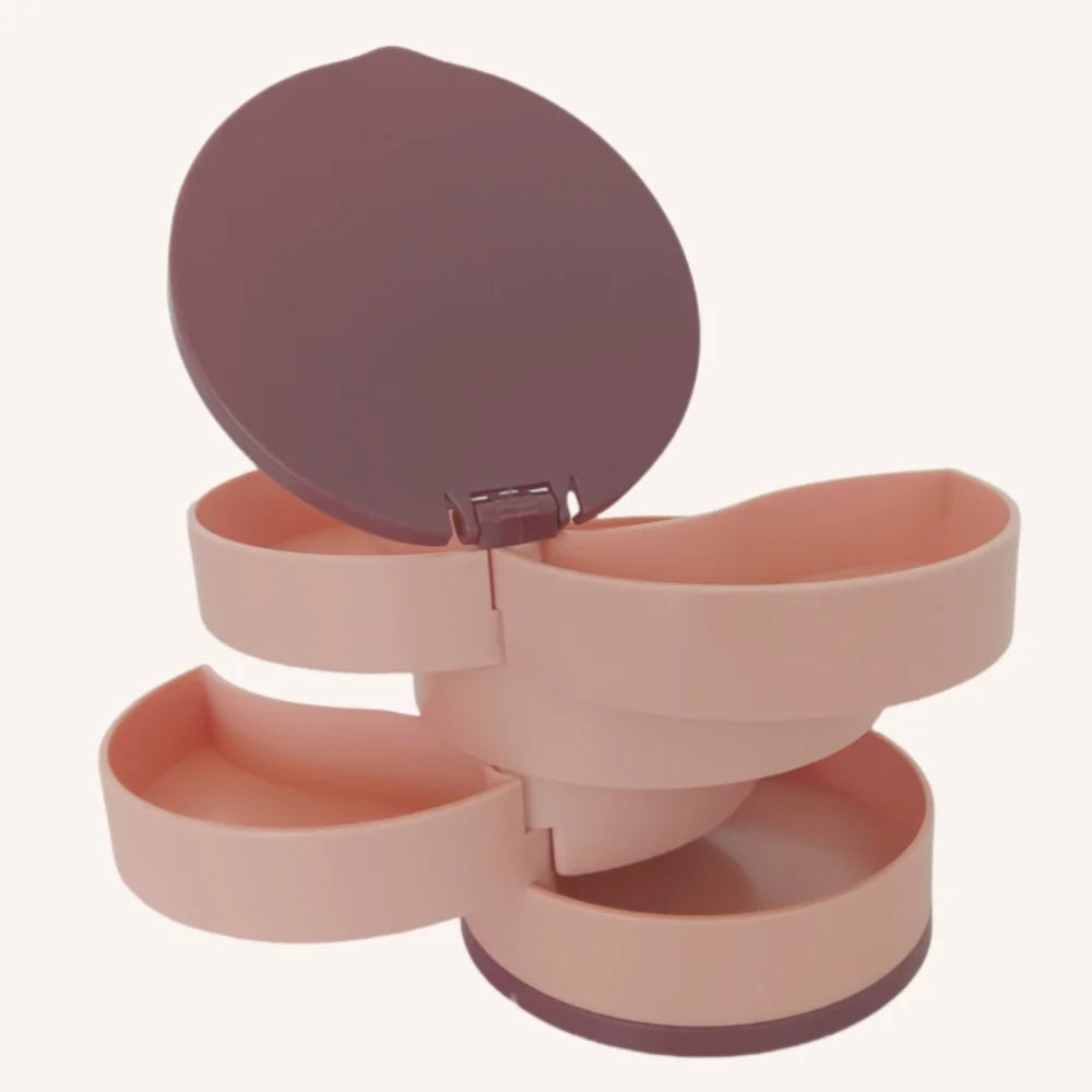 Rotating Jewelry Organizer with Dust-Proof Cover (White)