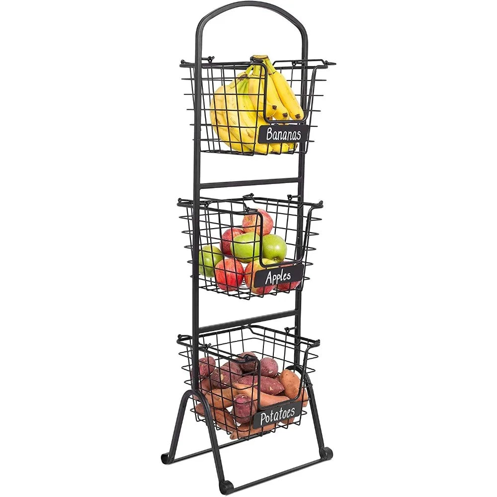 Wire Market Basket Stand 3-Tier with Chalk Labels