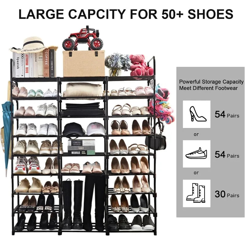Tall Shoe Storage Shelf 9-Tier Metal Shoe Rack (Black)