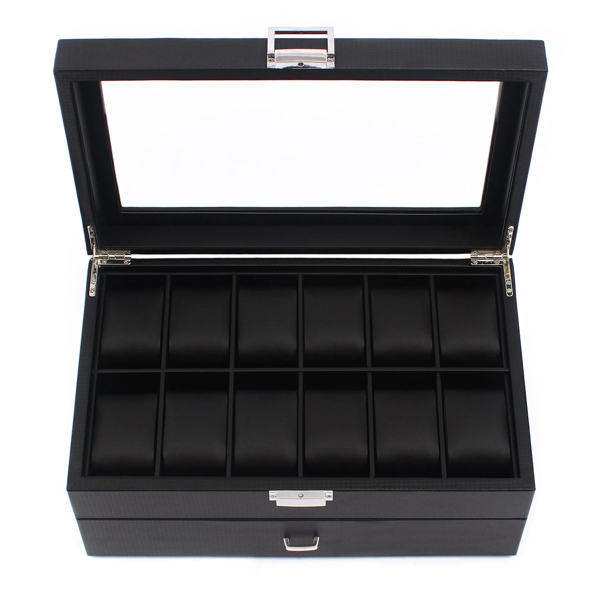 Lockable Luxury Watch Jewelry Chest 24 Slot Watch Box Organizer for Men (Black)