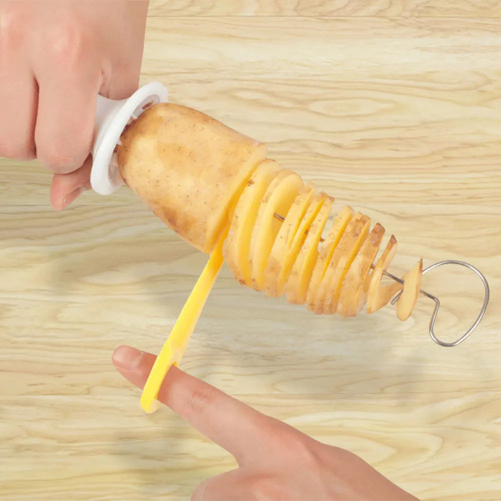 Spiral Potato Cutter with 4 Stainless Steel Sticks – Manual Twisted Potato Slicer