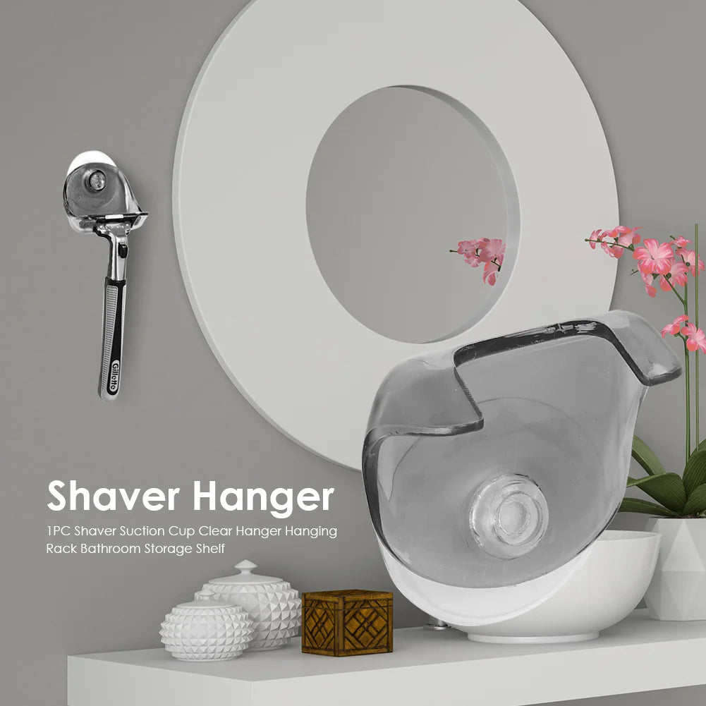 Suction Cup Shaver Hanger 2-Pack Wall Mounted Razor Storage Shelf (Gray)