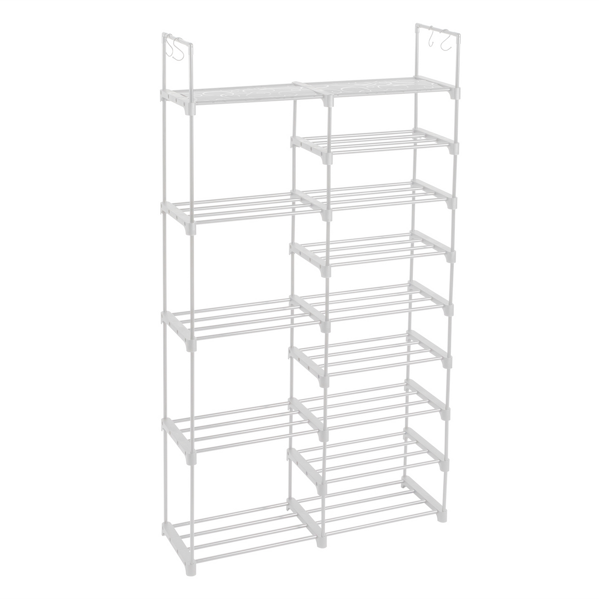 Shoe Storage Organizer 9-Layer Double Row Rack with Handles (White)