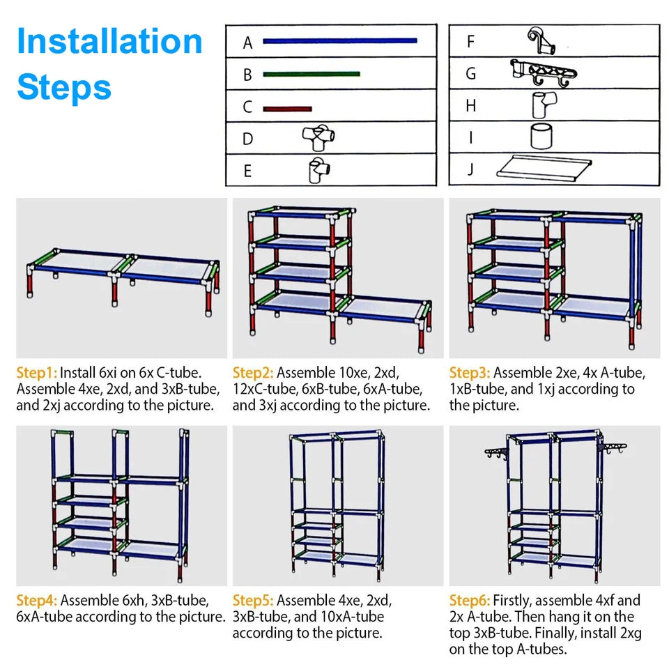 Metal Freestanding Multifunctional Clothes Wardrobe and Shoe Organizer