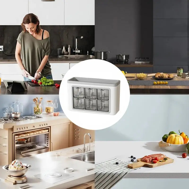 Adhesive Wall Mounted Condiment Jar Set Seasoning Storage Box Organizer for Home Kitchen