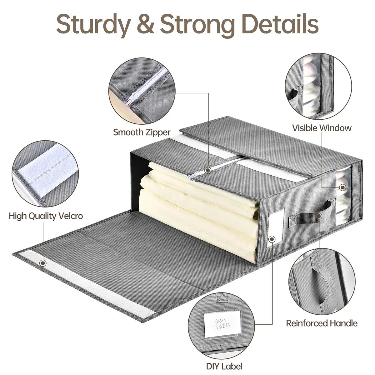 Bedsheet Storage Box Foldable Linen Closet Organizer with Label