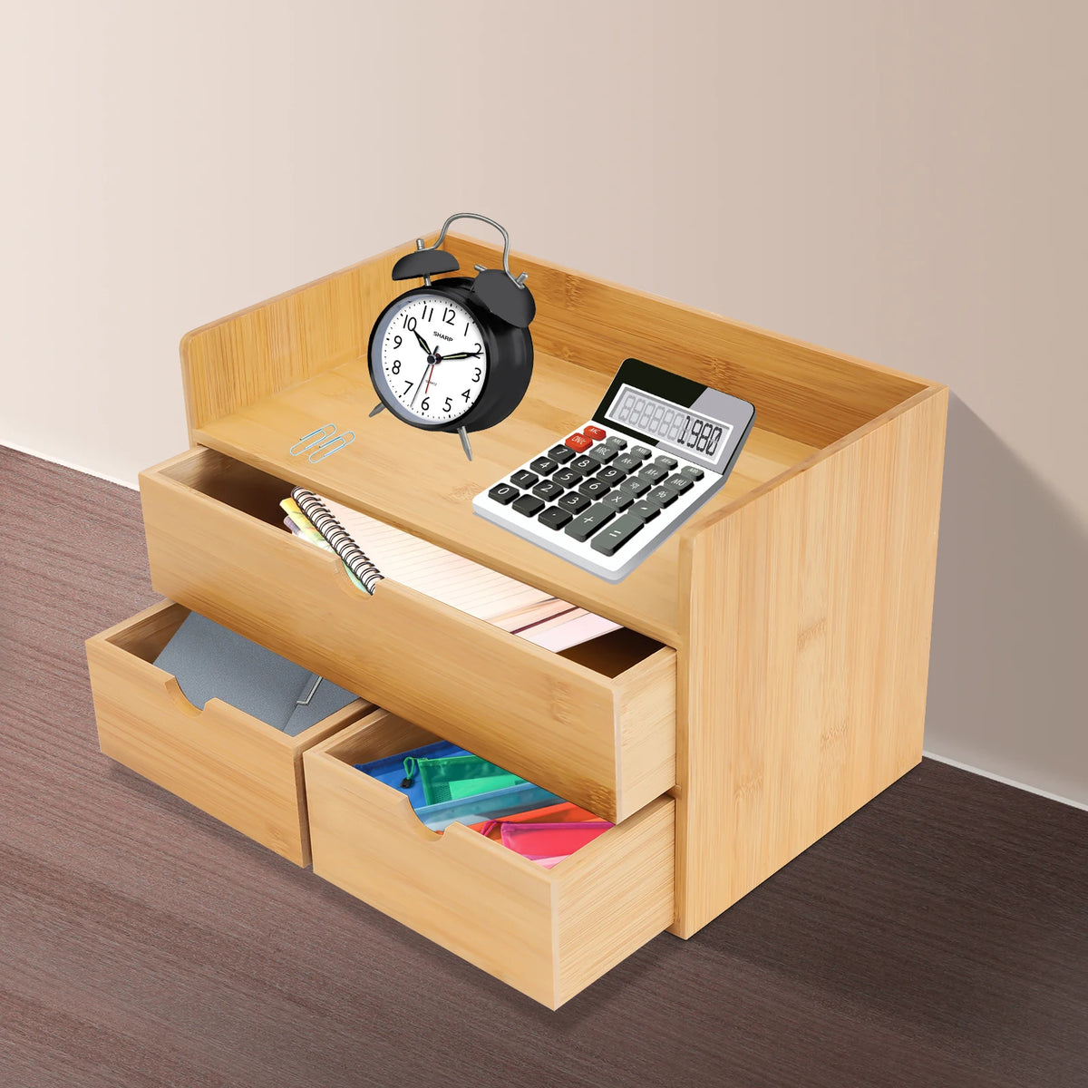 3 Drawer Mini Bamboo Desk Organizer