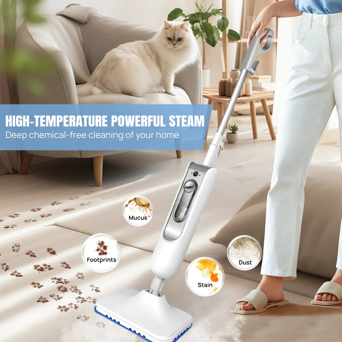 12-in-1 Electric Steam Mop 400ML Handheld Steam Cleaner for Floors