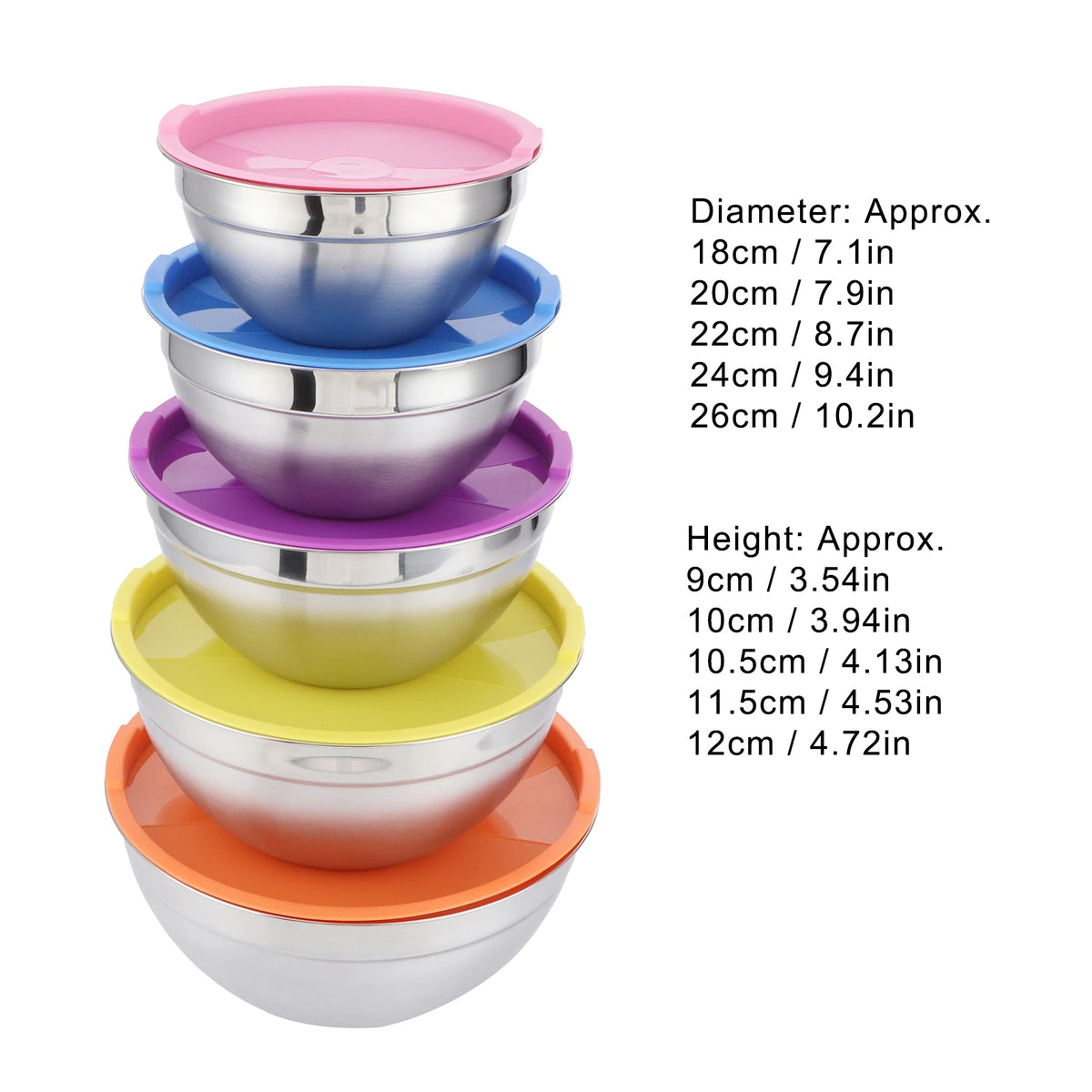 Food Storage Bowls 5-Piece Stainless Steel Set with Lids