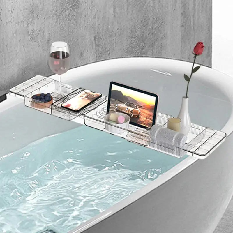 Clear Bathtub Tray Anti-Tipping Multifunctional Organizer for Tablets