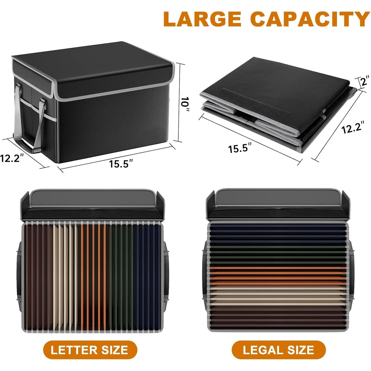 Collapsible File Organizer for Legal Letter Folders (Black)
