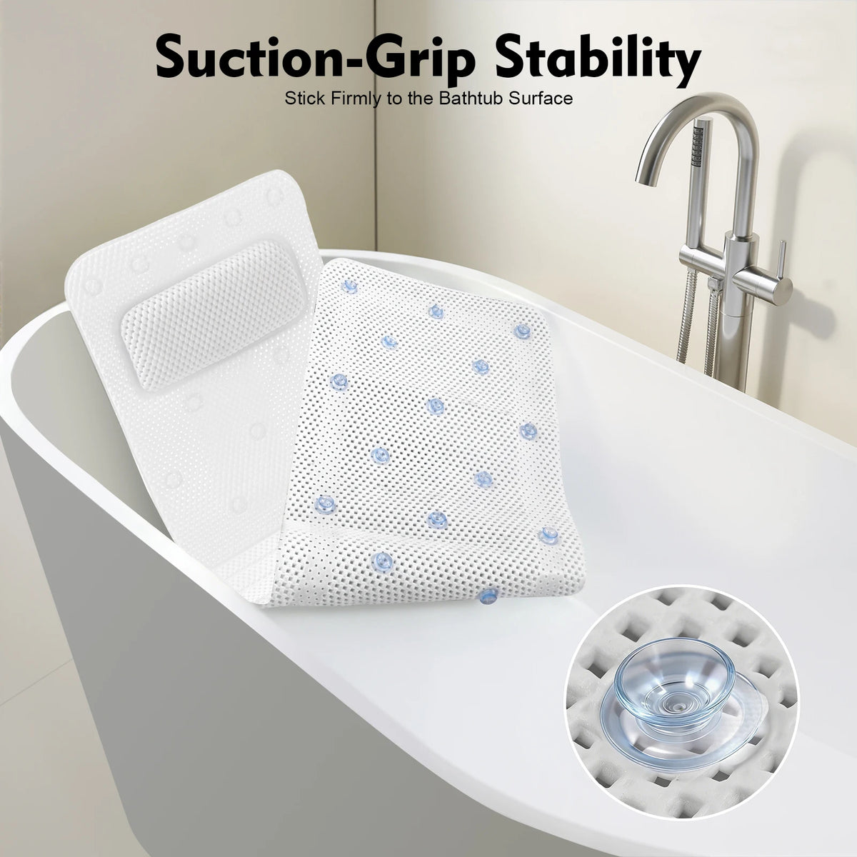 Bathtub Mat with Pillow, PVC Foam Bath Tub Cushion for Adults