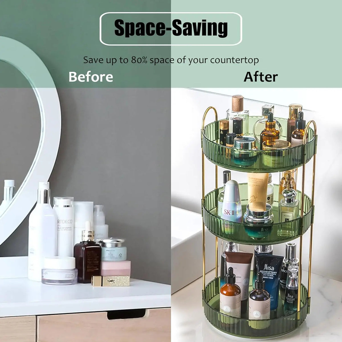 Rotating Makeup Organizer 3 Tier Vanity Clear Storage (Clear)