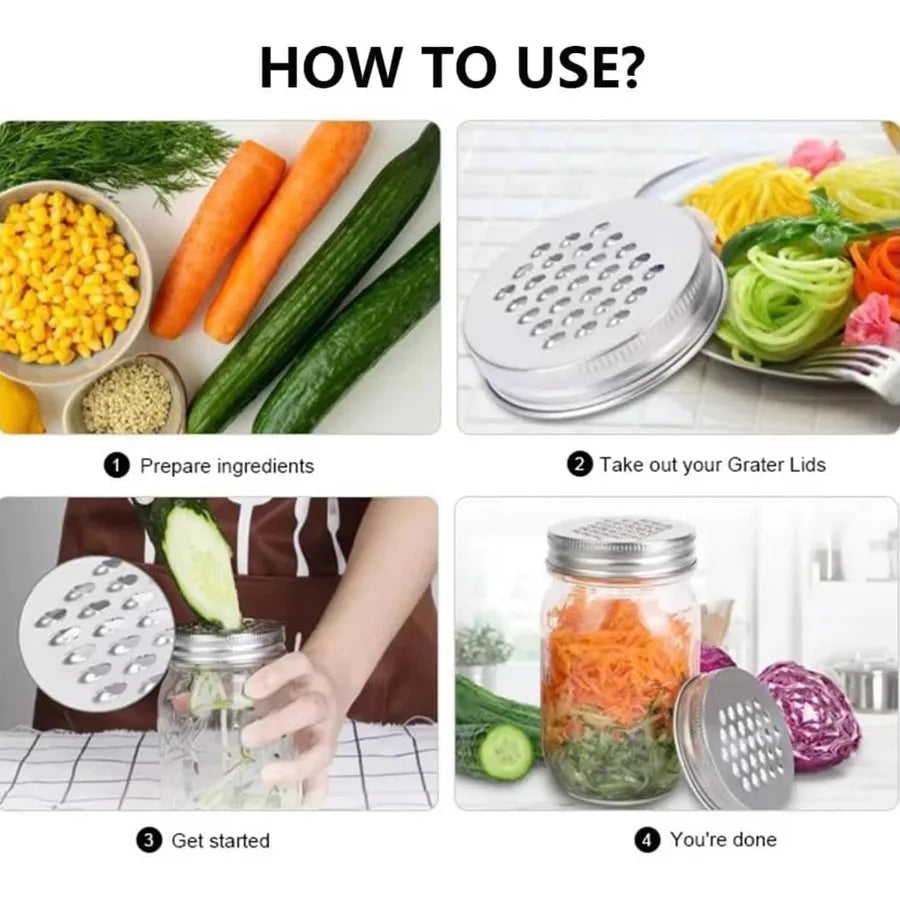 Stainless Steel Reusable Shaker Lid 2 Pcs Mason Jar Grater Lid: Multi-Purpose Cheese Grater
