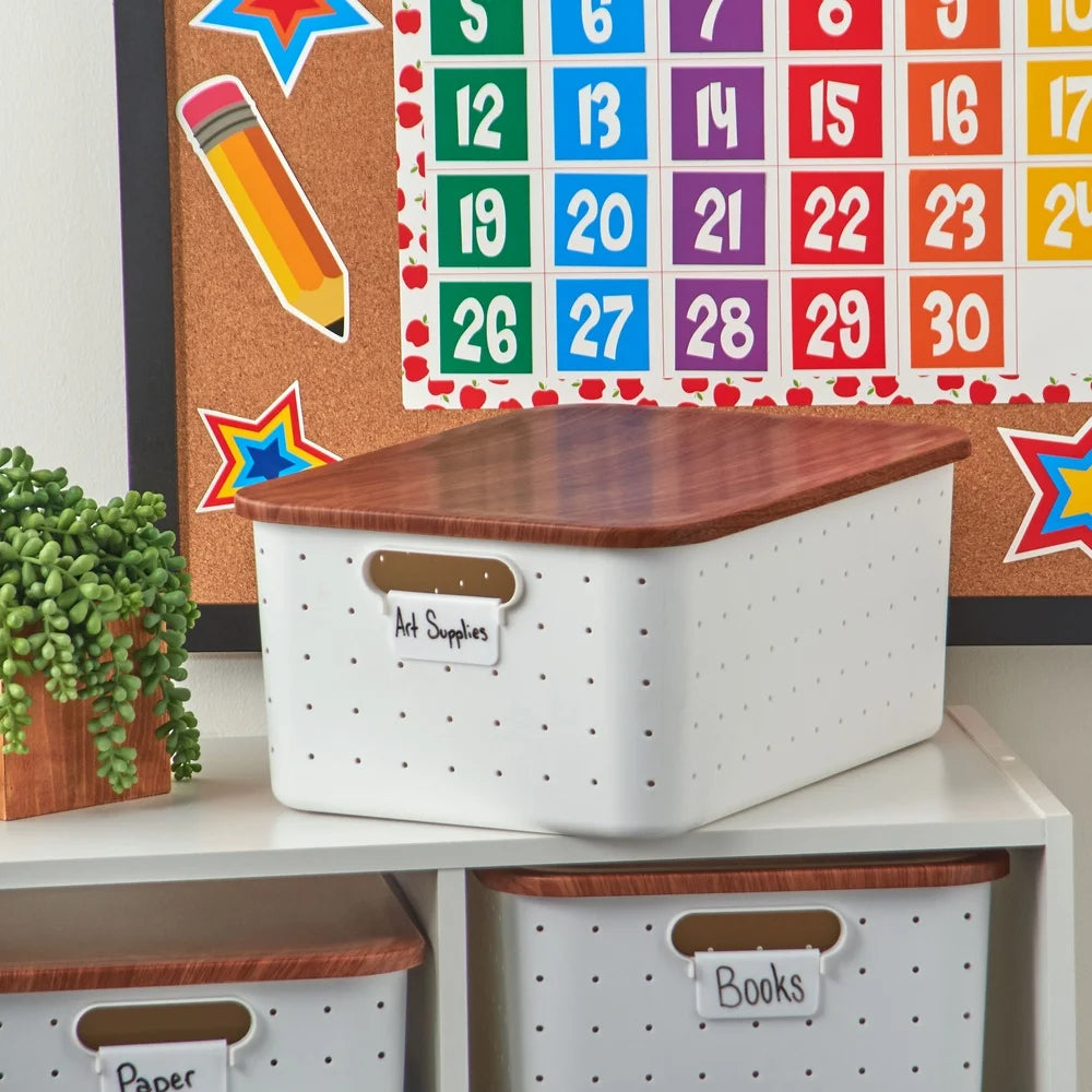 Medium Plastic Storage Box with Lid Stackable Organizer for Office School Crafts