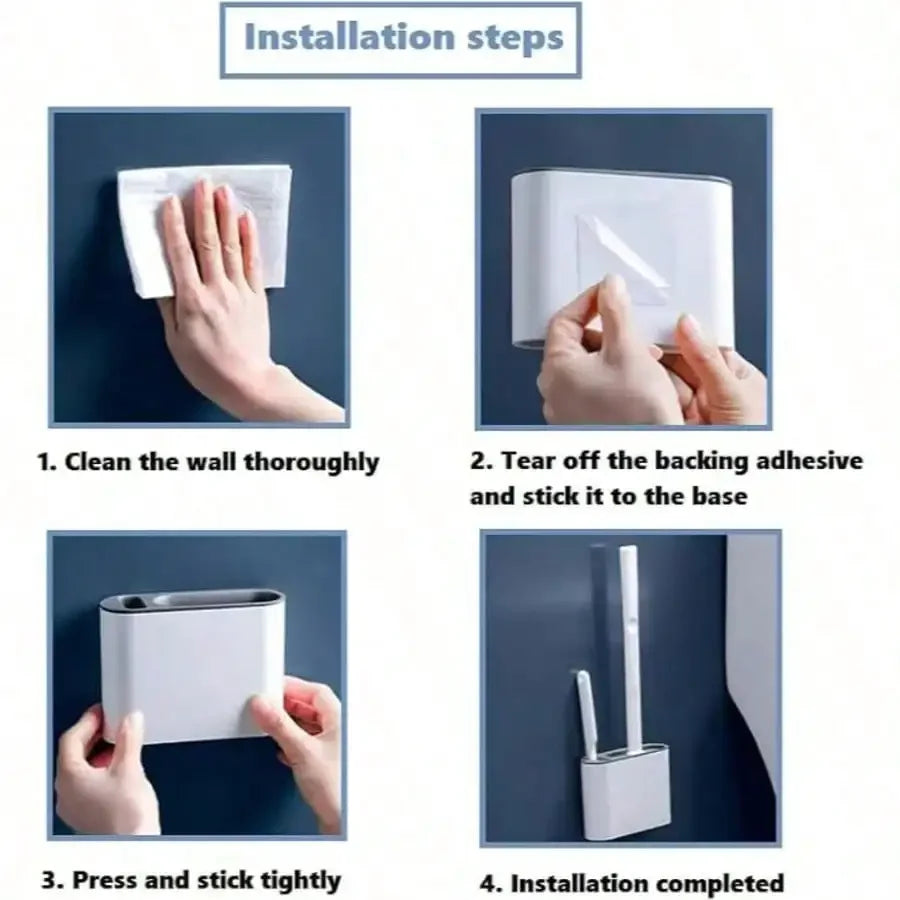3-Piece Silicone Toilet Brush Set Wall-Mounted Holder