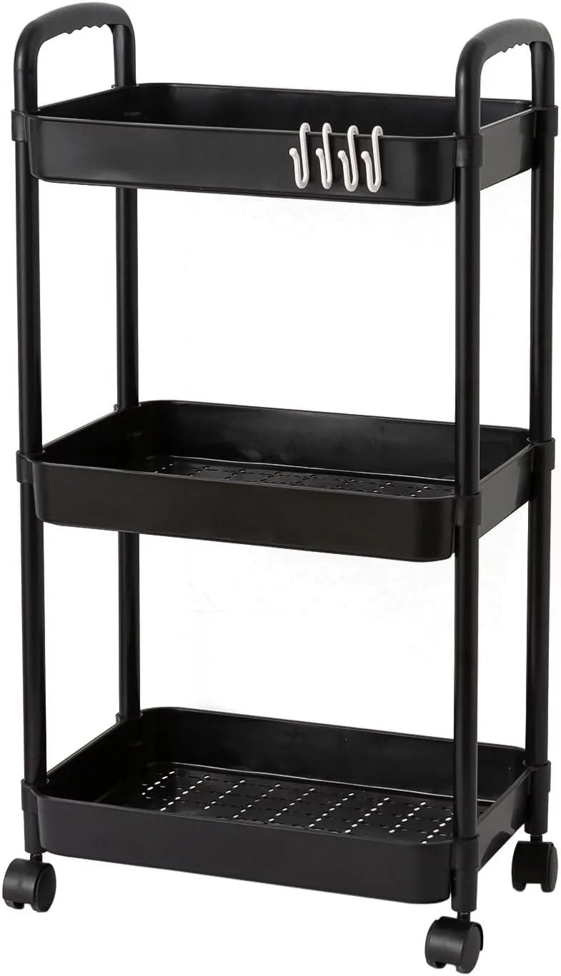 3-Tier Rolling Storage Cart with Handle for Laundry Room & Living Room