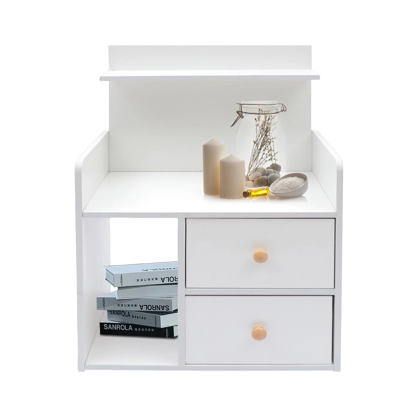 Elegant Nightstand with 2 Drawers and Cabinet Large Storage End Table Organizer