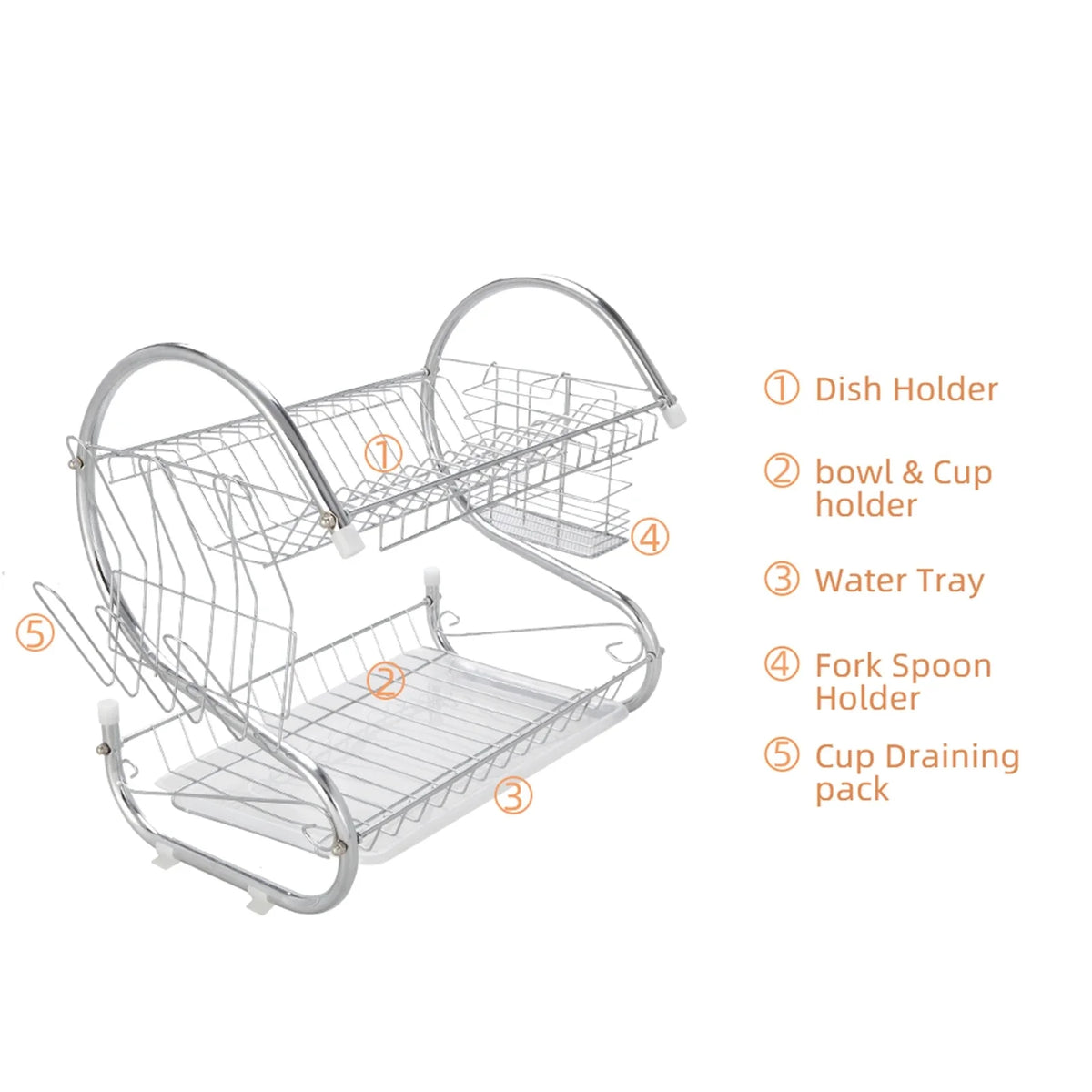 Durable Stainless Steel 2-Tier Dish Drainer Space-Saving Kitchen Rack and Cutlery Organizer