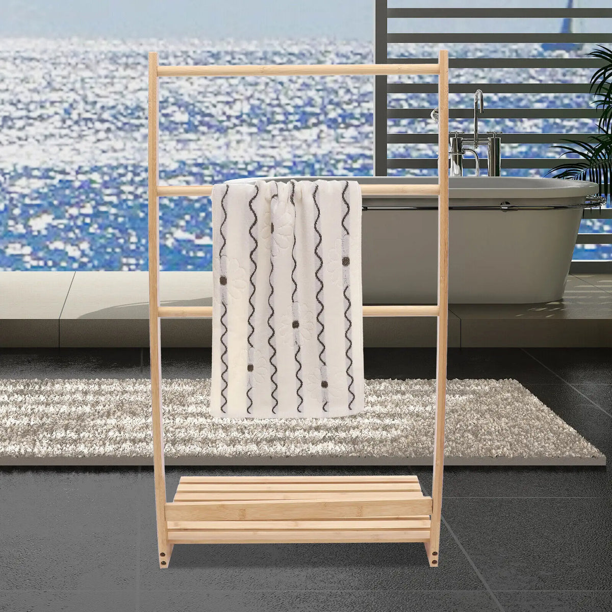 Freestanding Bamboo Towel Holder 3-Tier Rack for Bathroom