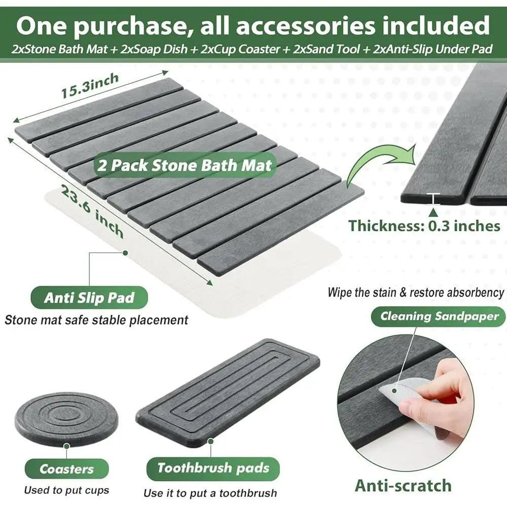 Absorbent Stone Bath Mat Kitchen Counter Mat Set