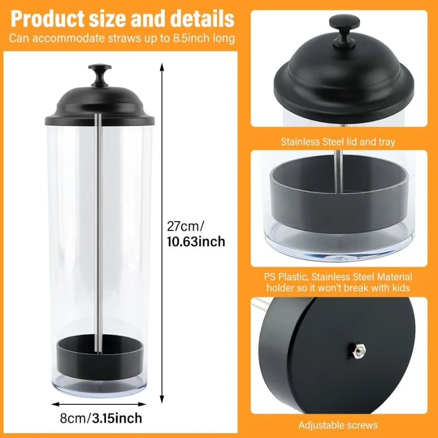 Covered Drinking Straw Organizer Container with Lid for Kitchen