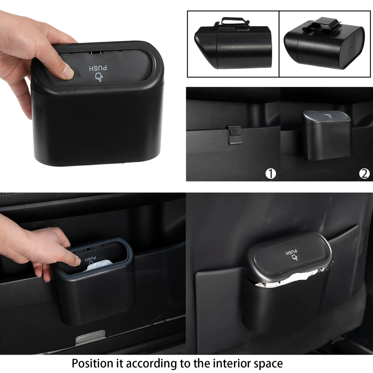 Mini Car Trash Can with Flip Lid Waterproof Hanging Garbage Bin