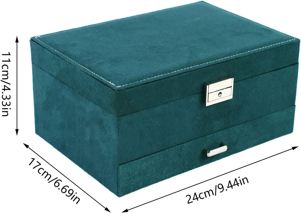 3-Layers Vintage Jewelry Organizer Box Large Capacity (Deep Green)