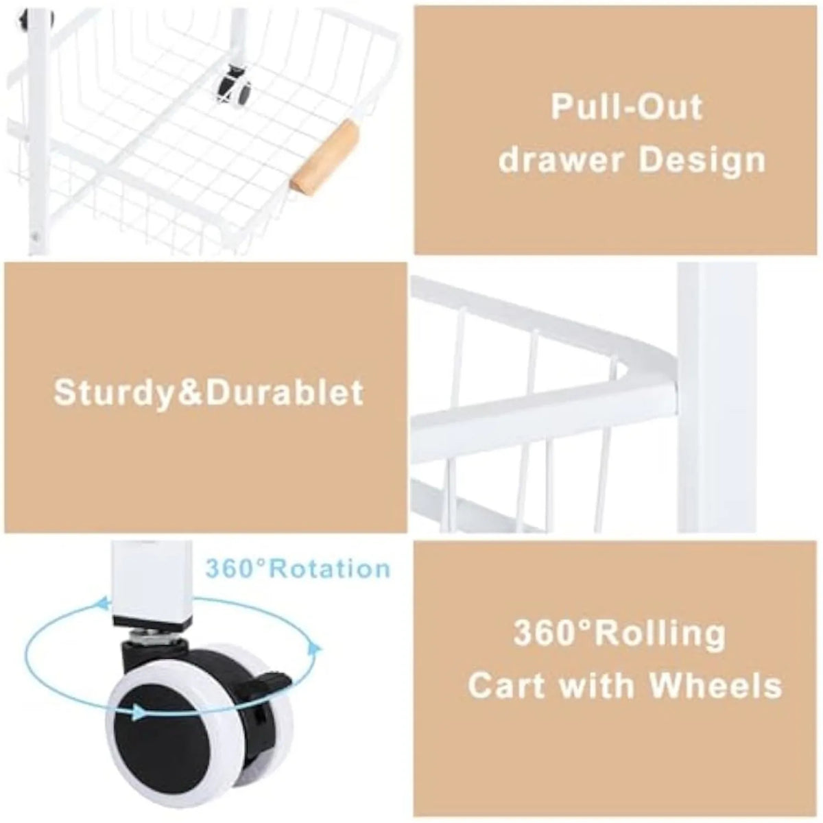 5-Tier Rolling Metal Storage Cart with Drawers &amp; Wheels Multi-Room Organizer