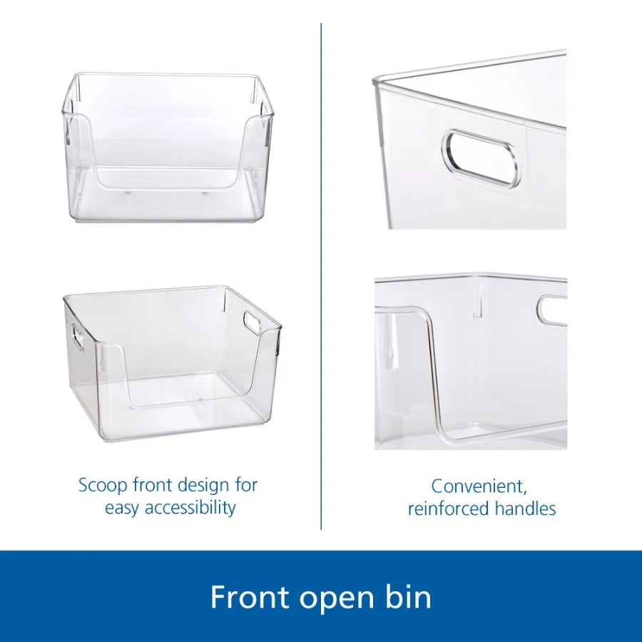 3-Pack Clear Open-Front Storage Organizer Bins – Stackable Plastic Shelf &amp; Countertop Organizers