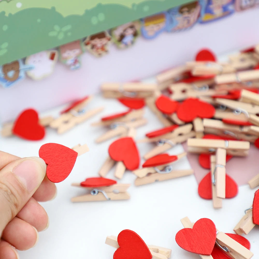 50Pcs Mini Wooden Clip Love Heart Shape Photo Paper Clips Pegs DIY Crafts