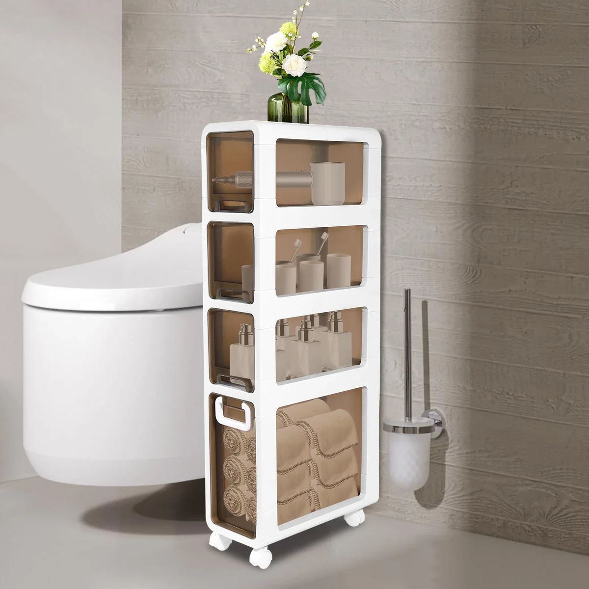 Slim Bathroom Storage Cabinet Narrow Toilet Paper Organizer &amp; Space Saver