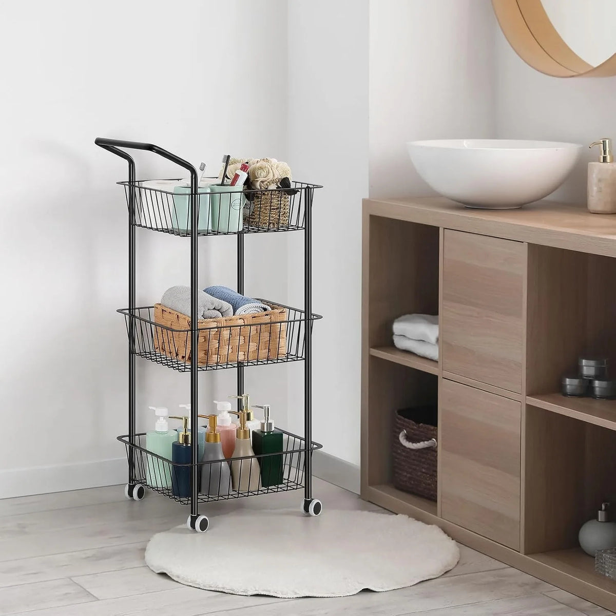 Metal 3-Tier Rolling Kitchen Cart (Black)