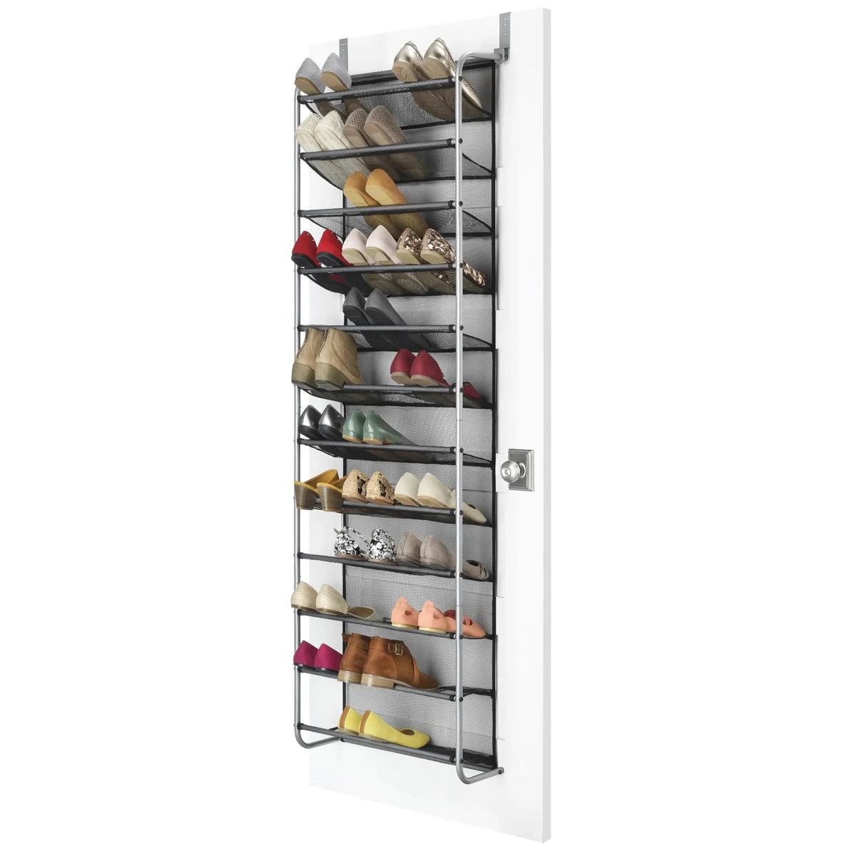 12-Tier Over The Door Shoe Rack – 36 Pair Gray Metal Shoe Organizer (Brown)