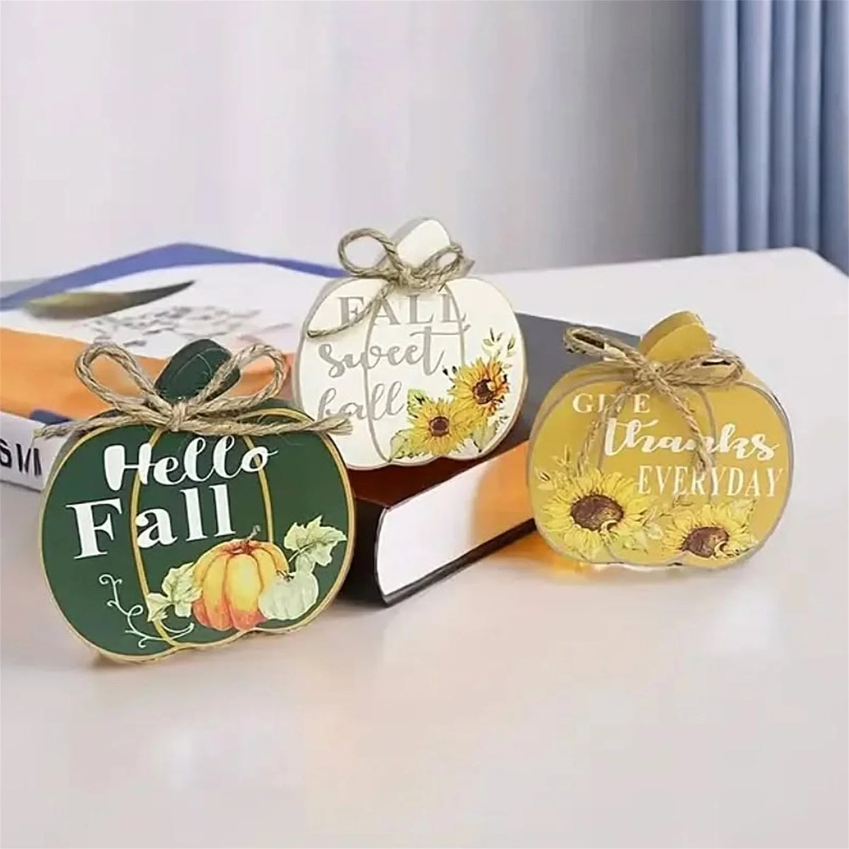 Fall Harvest Table Centerpiece Set 3Pcs Wooden Signs