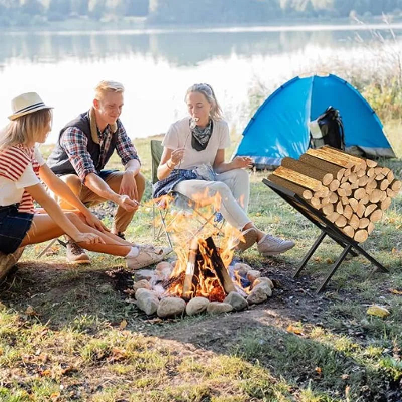 Heavy-Duty X-Shaped Firewood Rack – Outdoor Metal Log Stacker