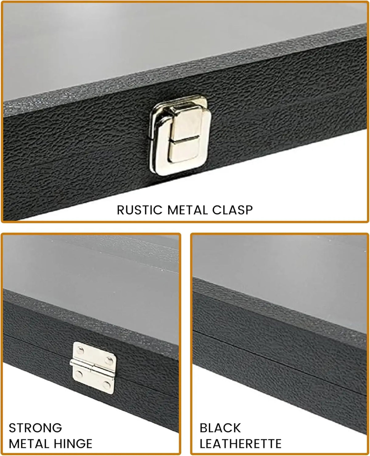 Glass Lid Black Leatherette Display Case Large Jewelry &amp; Collectibles Storage