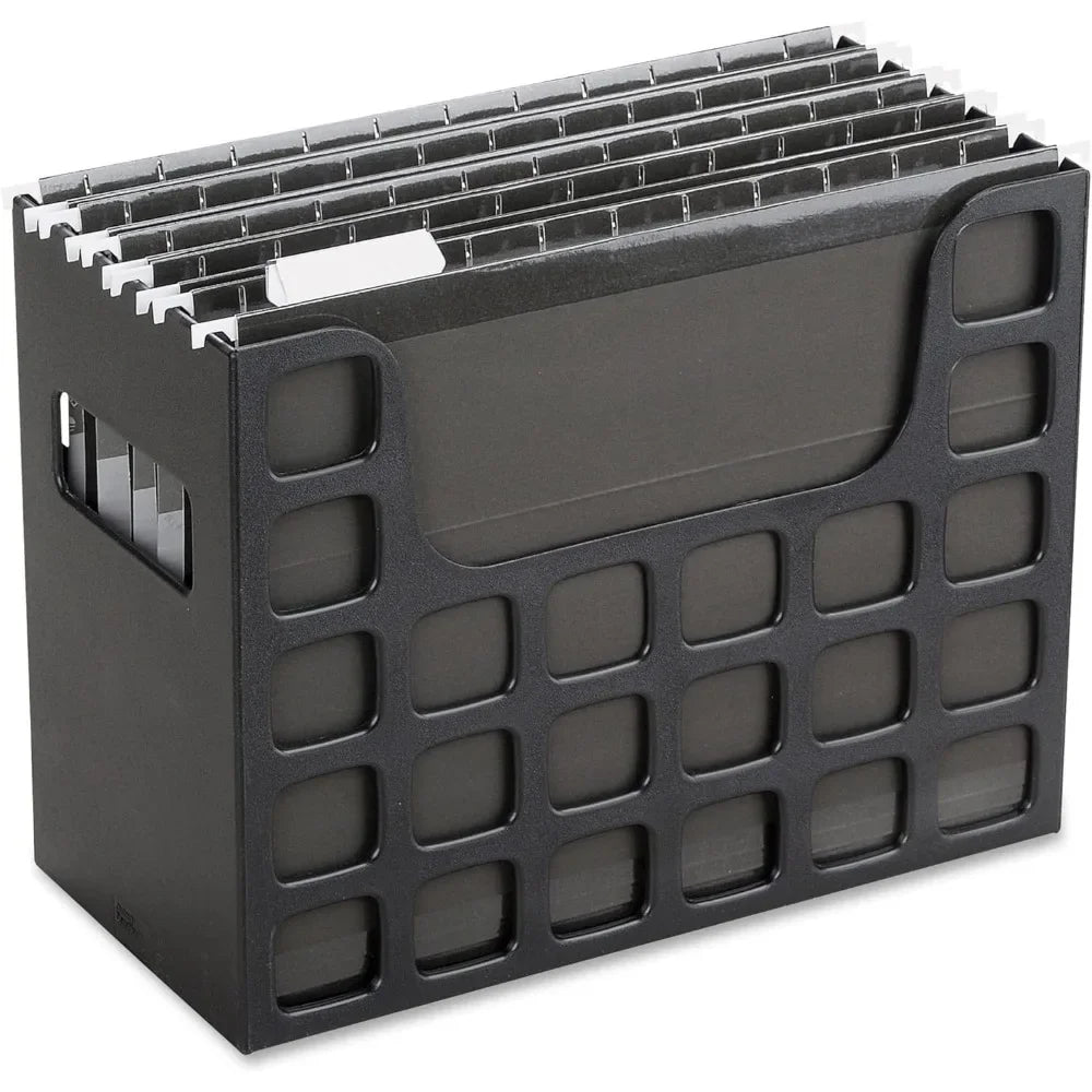 Portable Desktop File Box with Hanging Folders (Black)