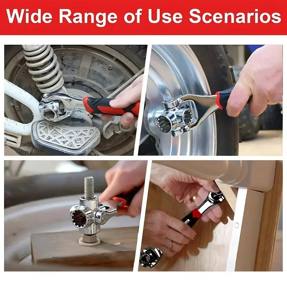 52-in-1 Universal Socket Wrench Set, 360° Rotating Dog Bone Multi-Function Wrench, 8-19mm Spline Socket Tool for Car, Auto, Bicycle &amp; Motorcycle Repair (Black)