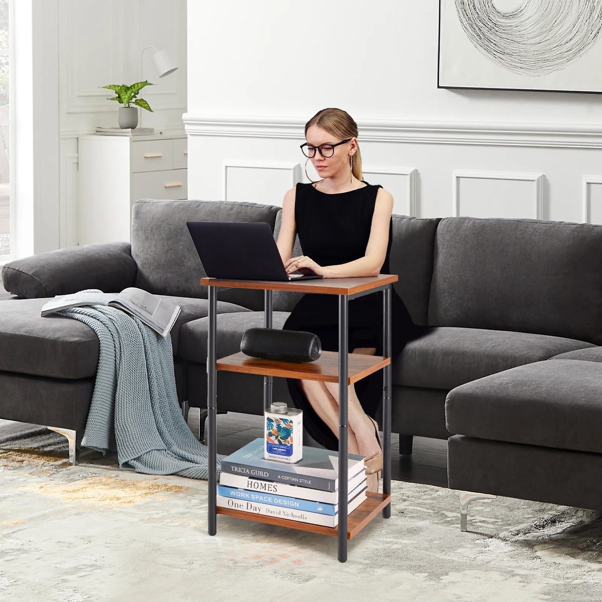Modern 3-Shelf Side Table Heavy-Duty Steel Frame Nightstand