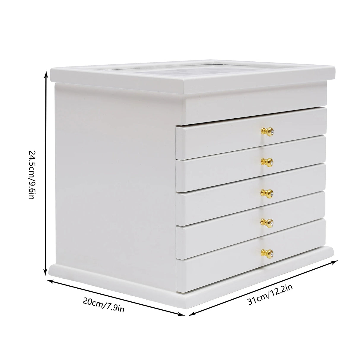 6-Layer Wooden Jewelry Box Jewelry Storage Organizer with Velvet Lining (White)