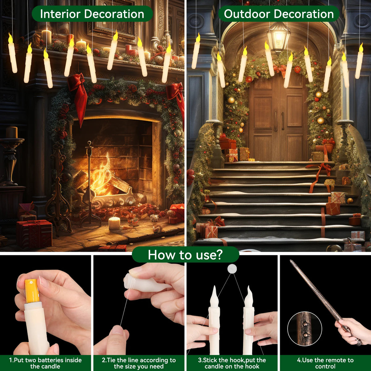 Halloween Floating LED Candles with Magic Wand – Flickering Flameless Taper Lights for Party &amp; Home Decor